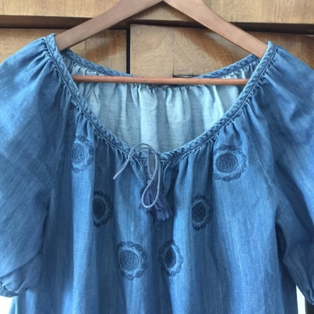 Dress Bensimon blue M tassels pit to pit 21.5 - Picture 2 of 5